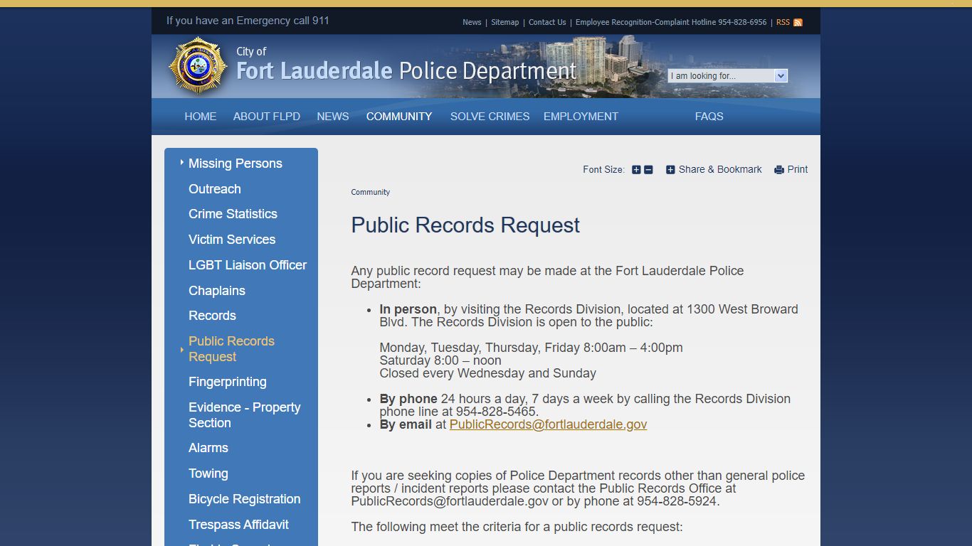 Public Records Request | Fort Lauderdale Police Department - FLPD