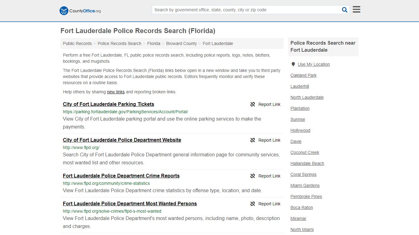 Fort Lauderdale Police Records Search (Florida) - County Office